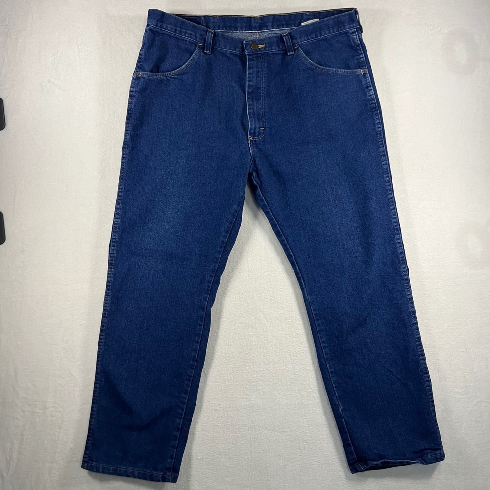 Wrangler Mens‎ Jeans 37x29 Dark Wash Straight Leg Cotton Blend Work Casual